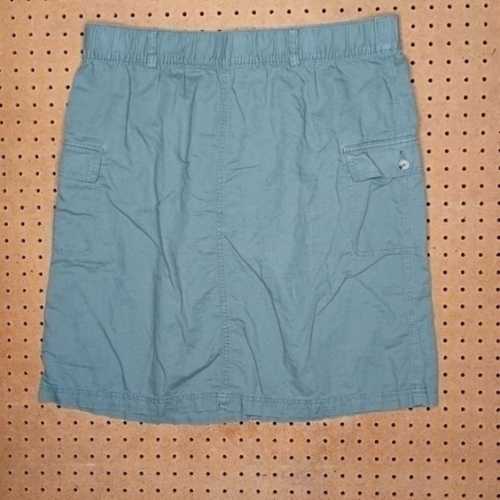 Liz Claiborne womens solid olive A-line linen stretch cargo skirt 14 EUC